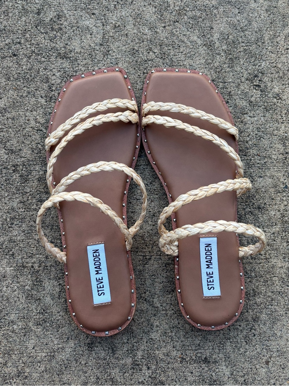 Steve Madden Tan-Brown Braided Strap Slide Sandals